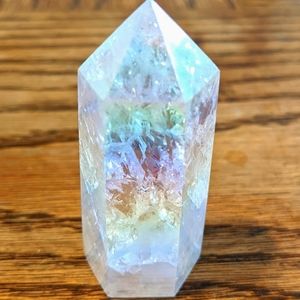 Angel Aura Crackle Quartz and Pink Opalite Heart